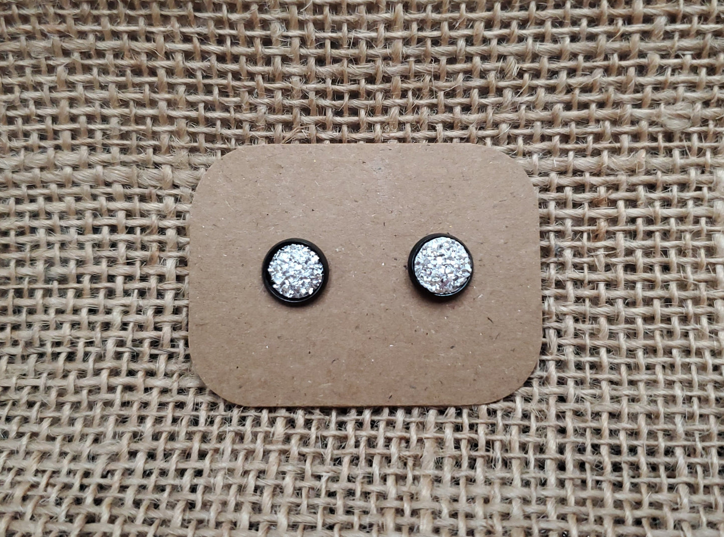 Silver Ice Stud on Black - 8mm