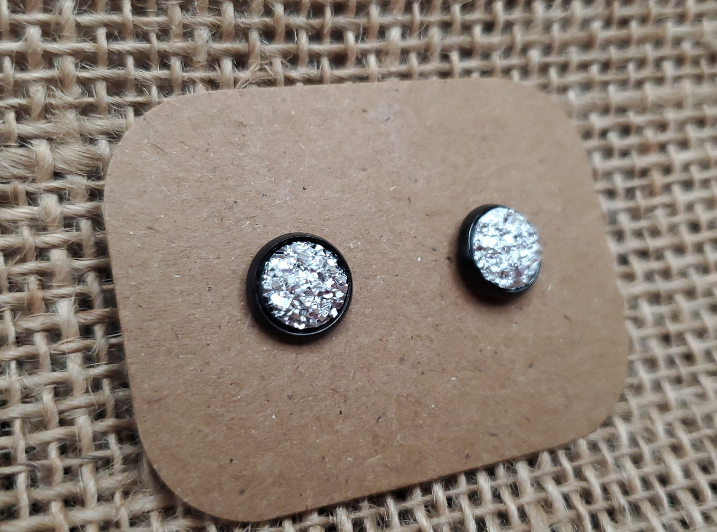 Silver Ice Stud on Black - 8mm