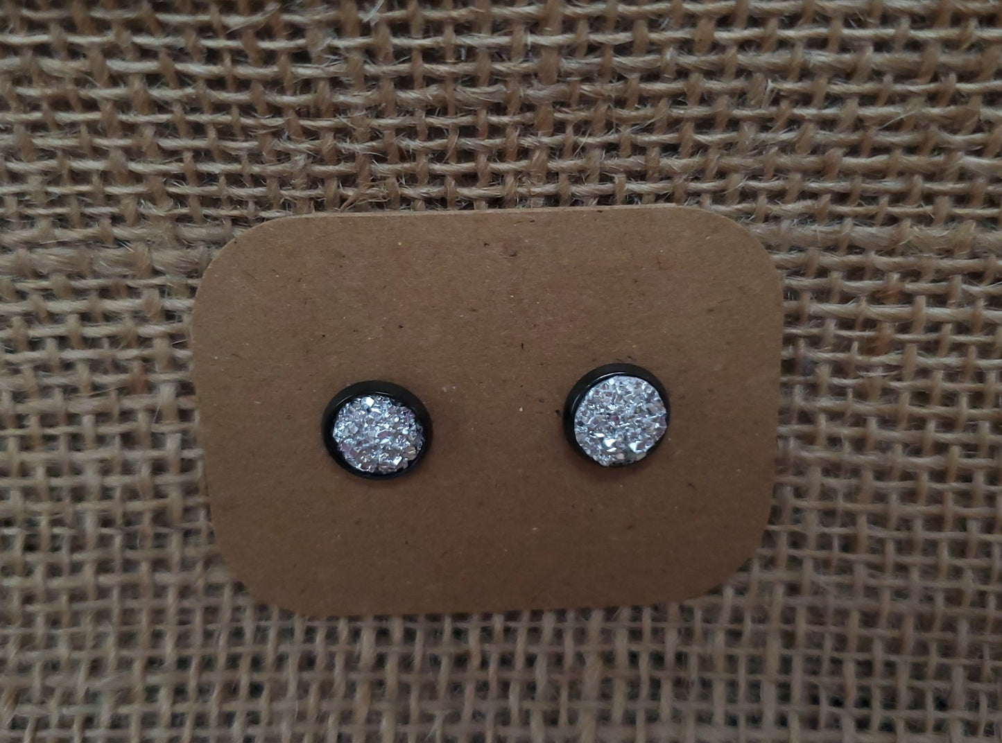 Silver Ice Stud on Black - 8mm