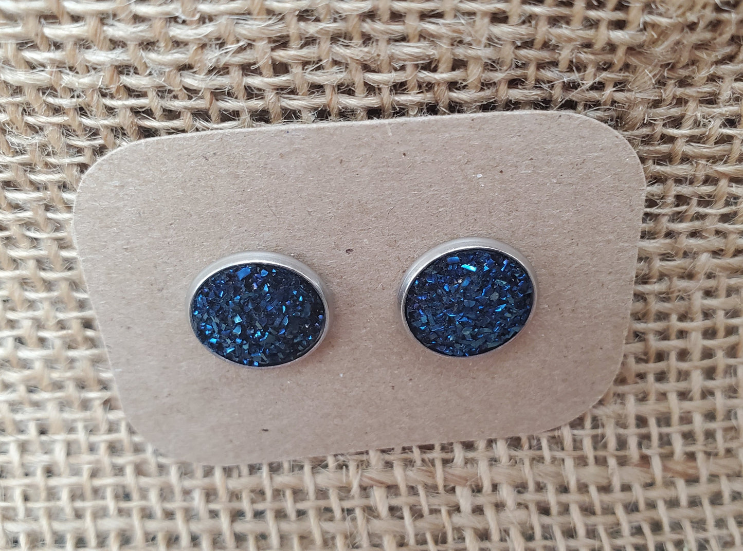 Navy Stud on Silver -12mm