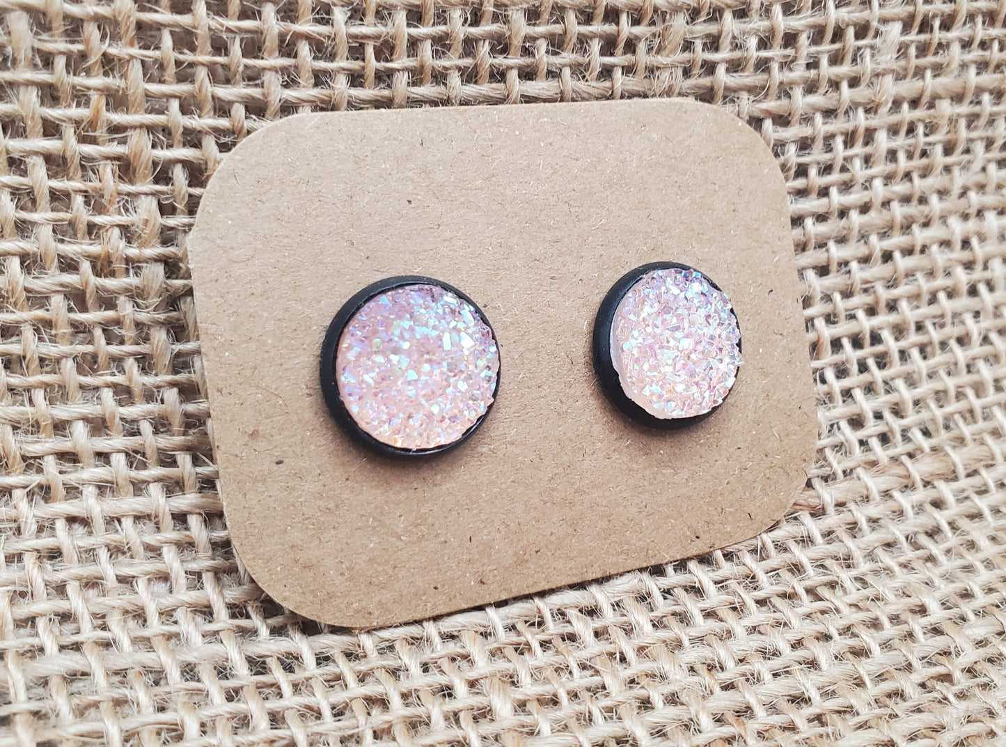 Pink Grapefruit Stud on Black - 12mm