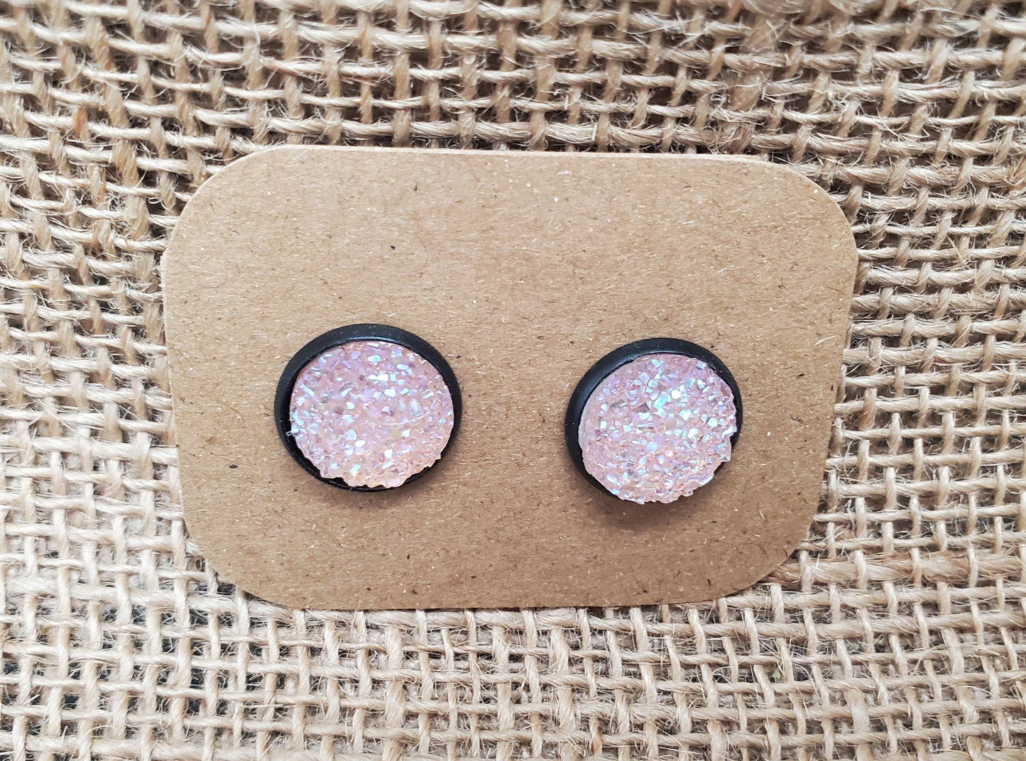 Pink Grapefruit Stud on Black - 12mm