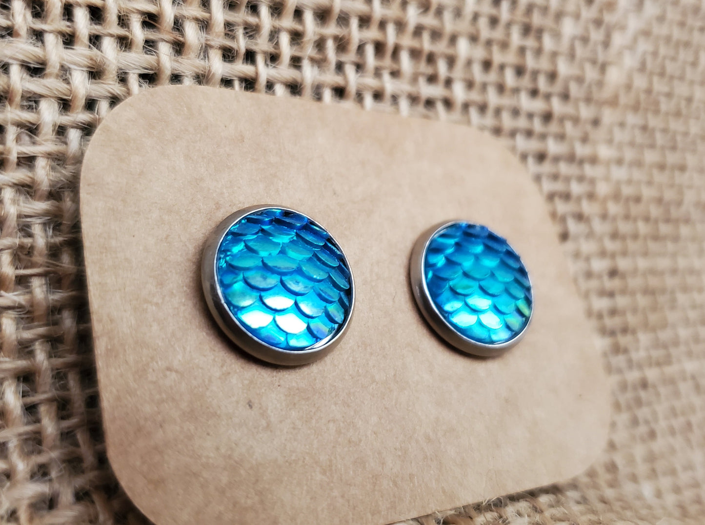 Blue Mermaid Stud Earrings