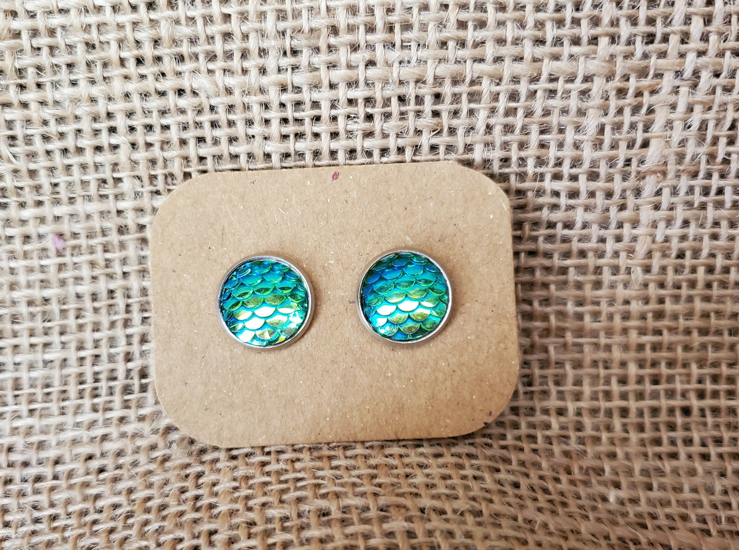Green/Yellow Mermaid Stud Earrings