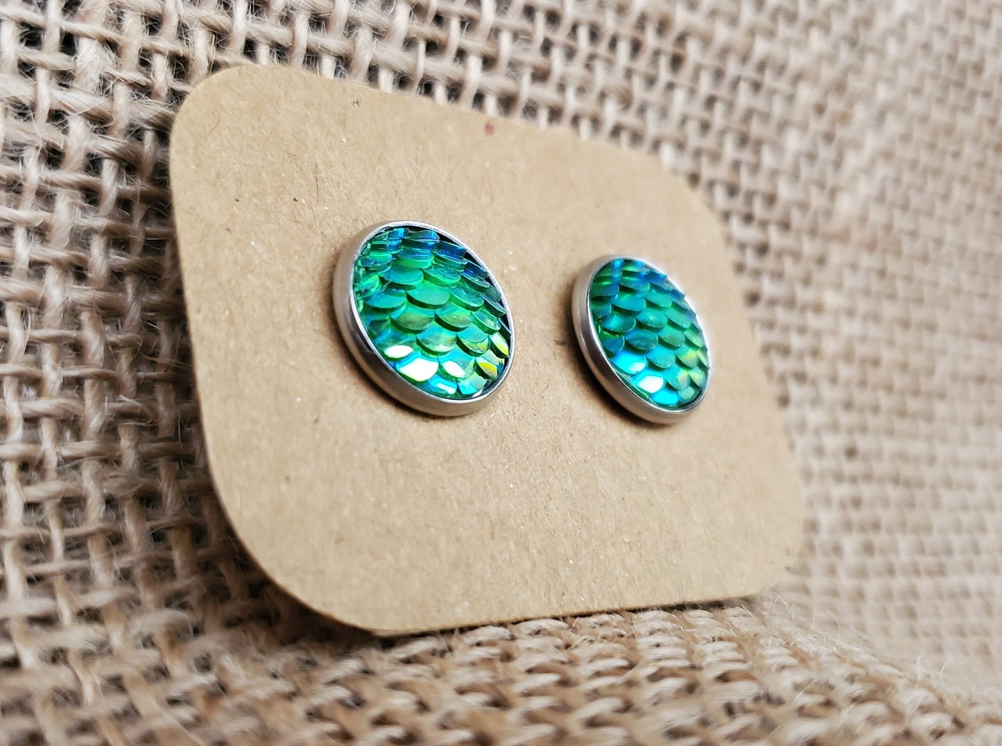 Green/Yellow Mermaid Stud Earrings