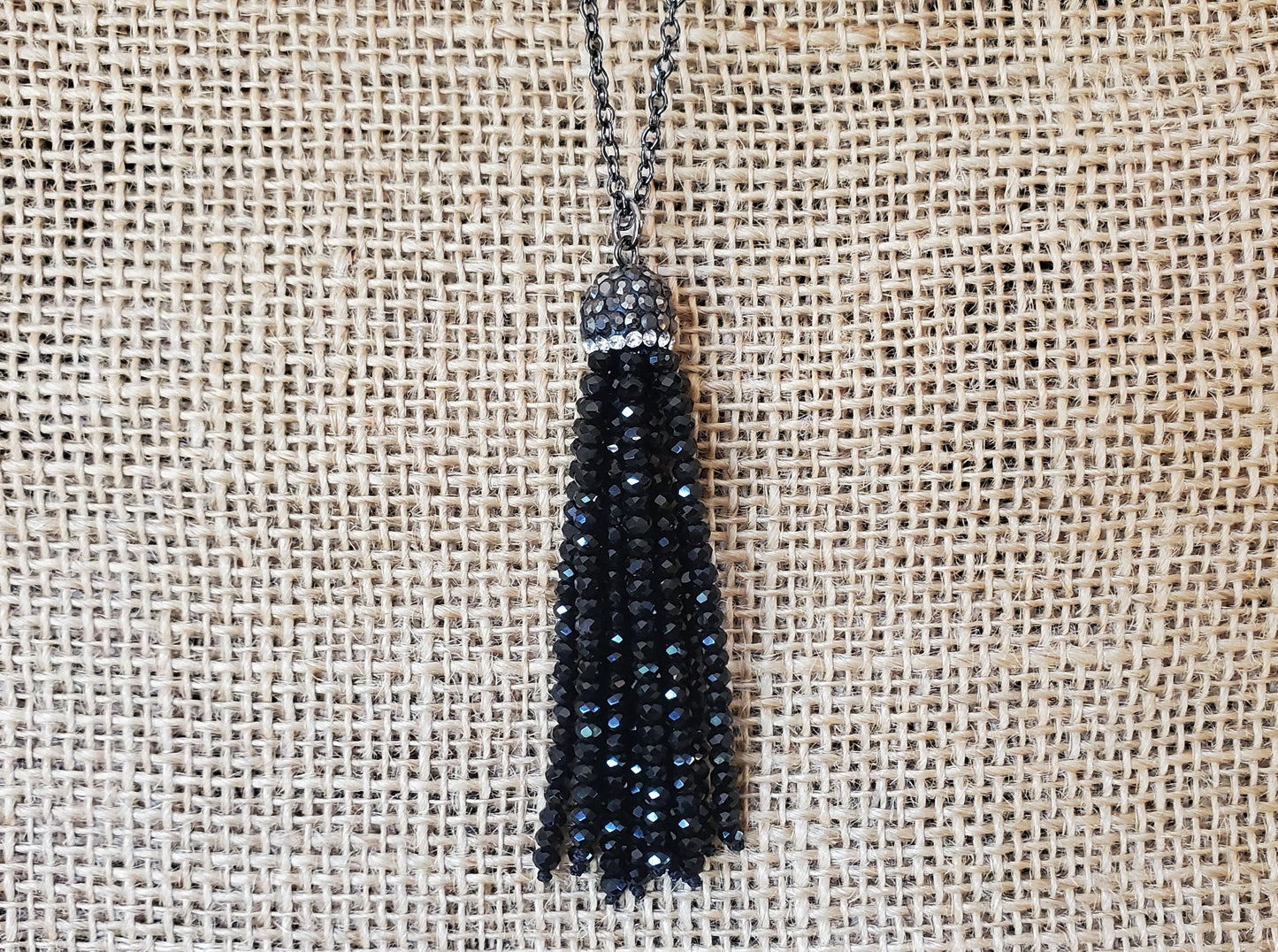 Black Beaded Tassel Necklace