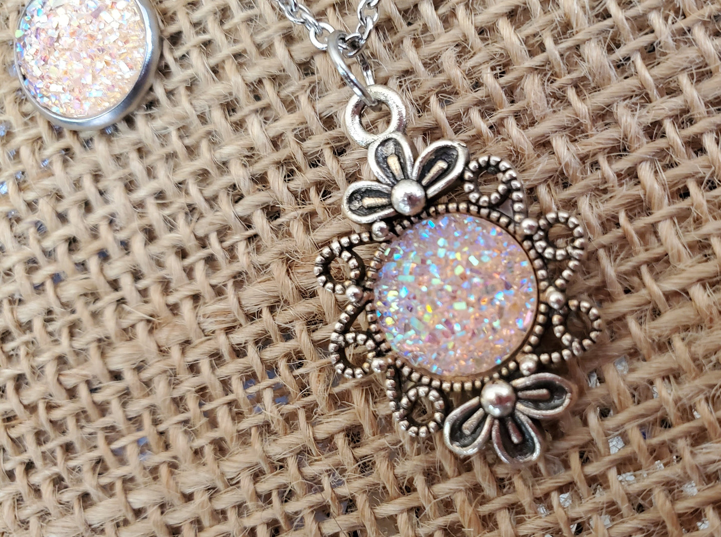 Iridescent Pink Druzy Set