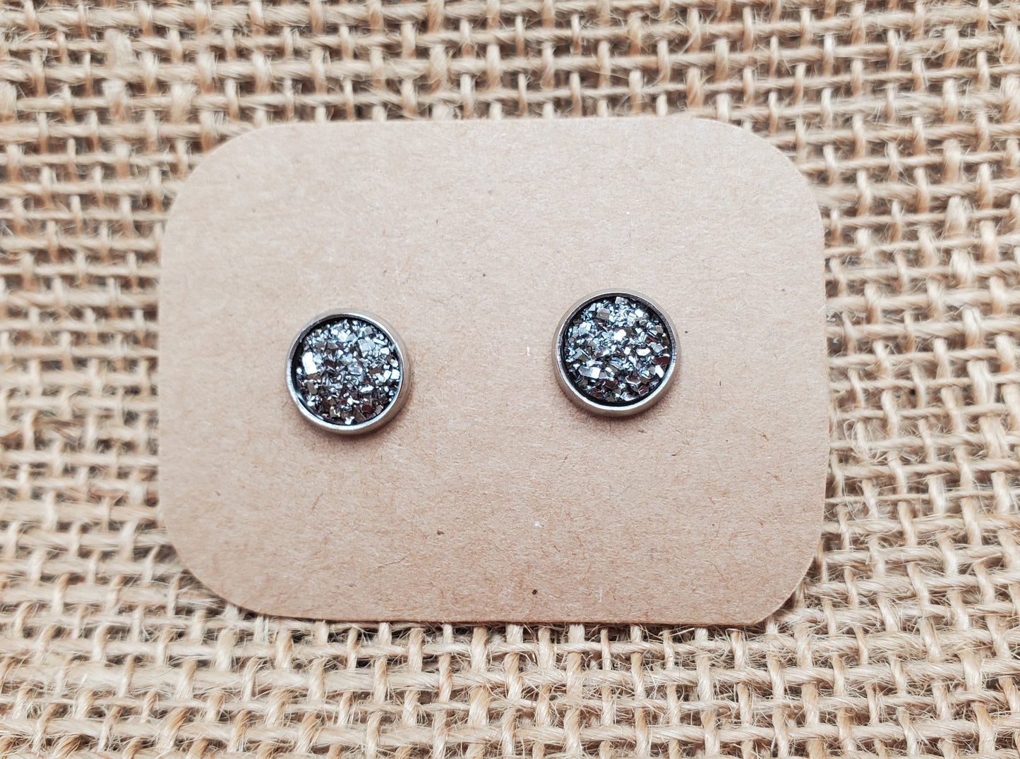 Taupe Stud on Silver - 8mm