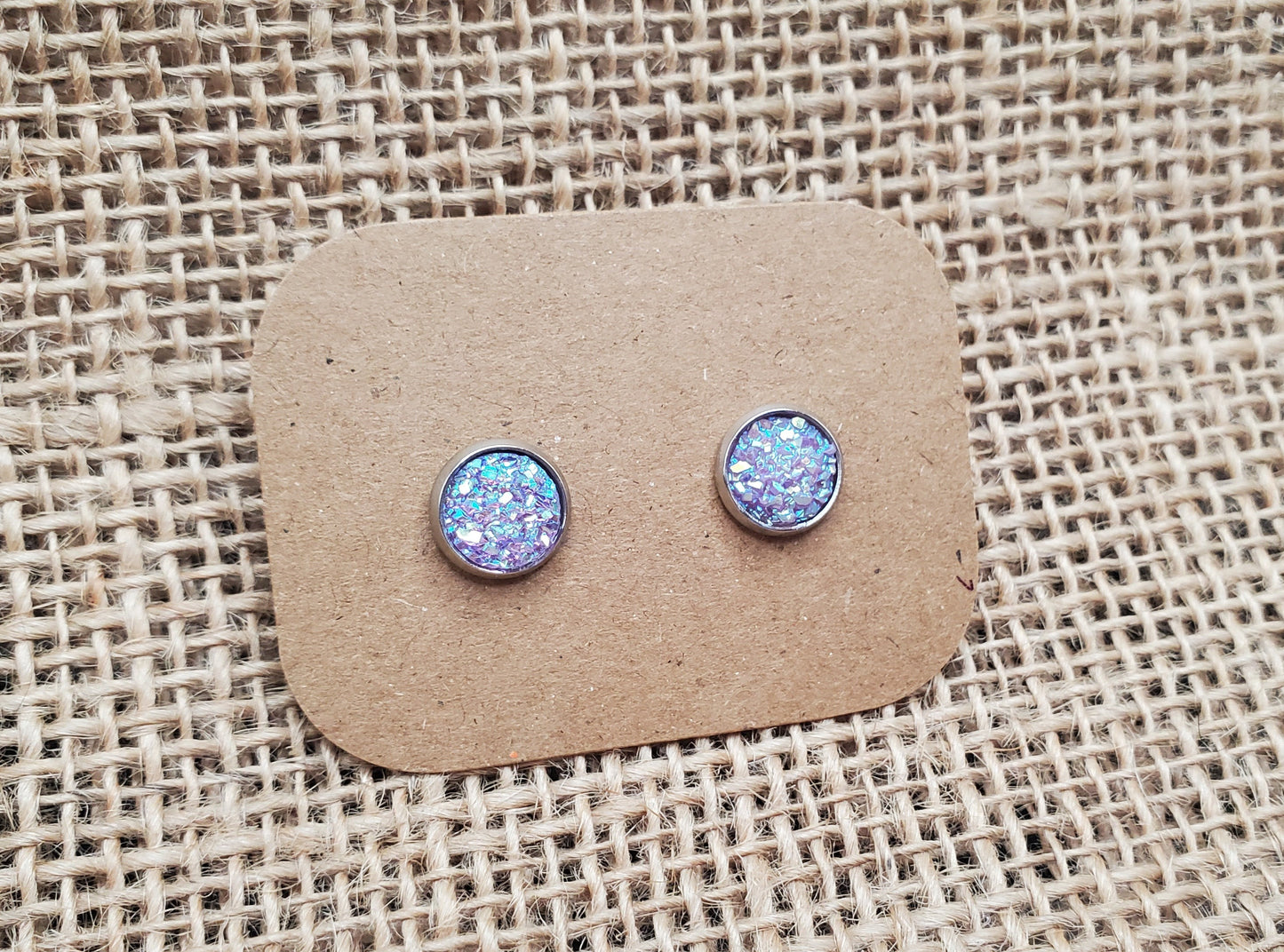 Purple Stud on Silver - 8mm
