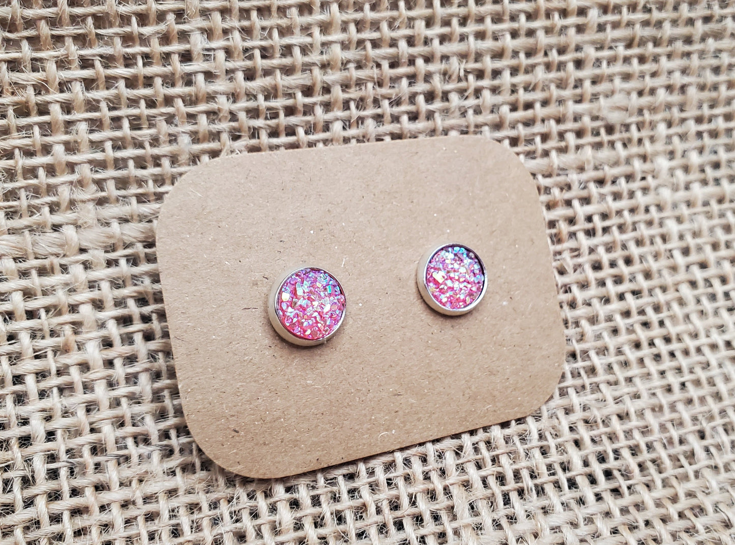 Raspberry Stud on Silver - 8mm