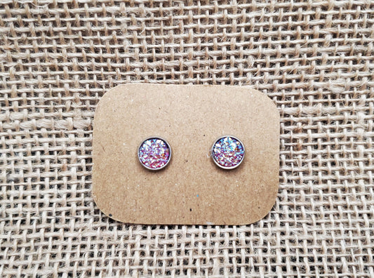 Magenta Stud On Silver - 8mm