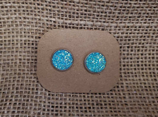 Aqua Stud on Silver - 12mm