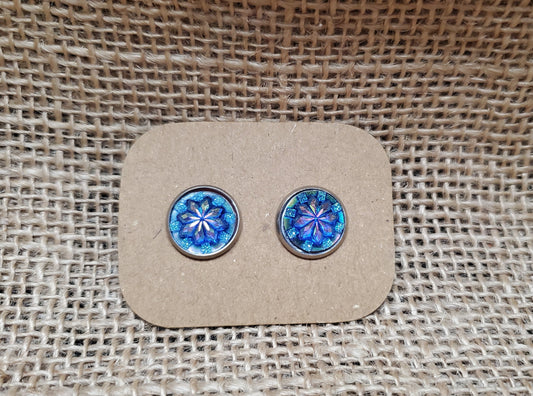 Blue Sunburst Stud on Silver