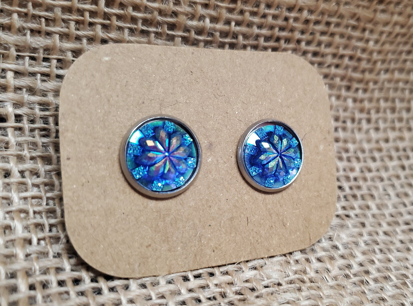 Blue Sunburst Stud on Silver