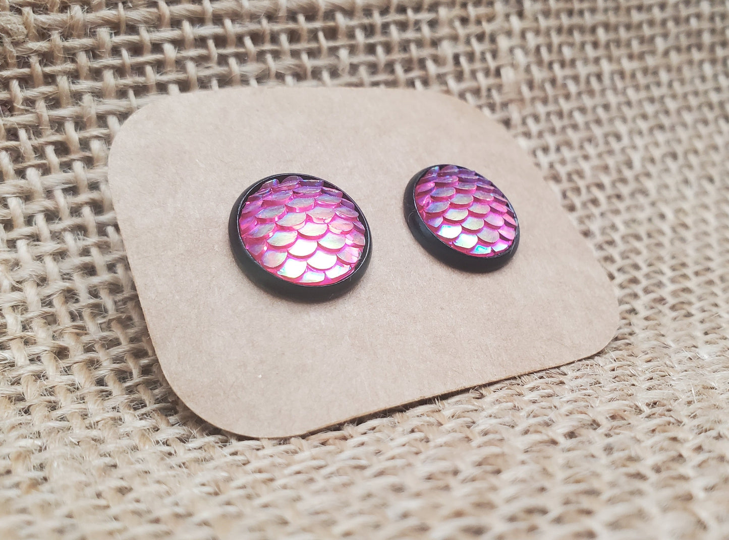 Hot Pink Mermaid Scale Stud 0n Black