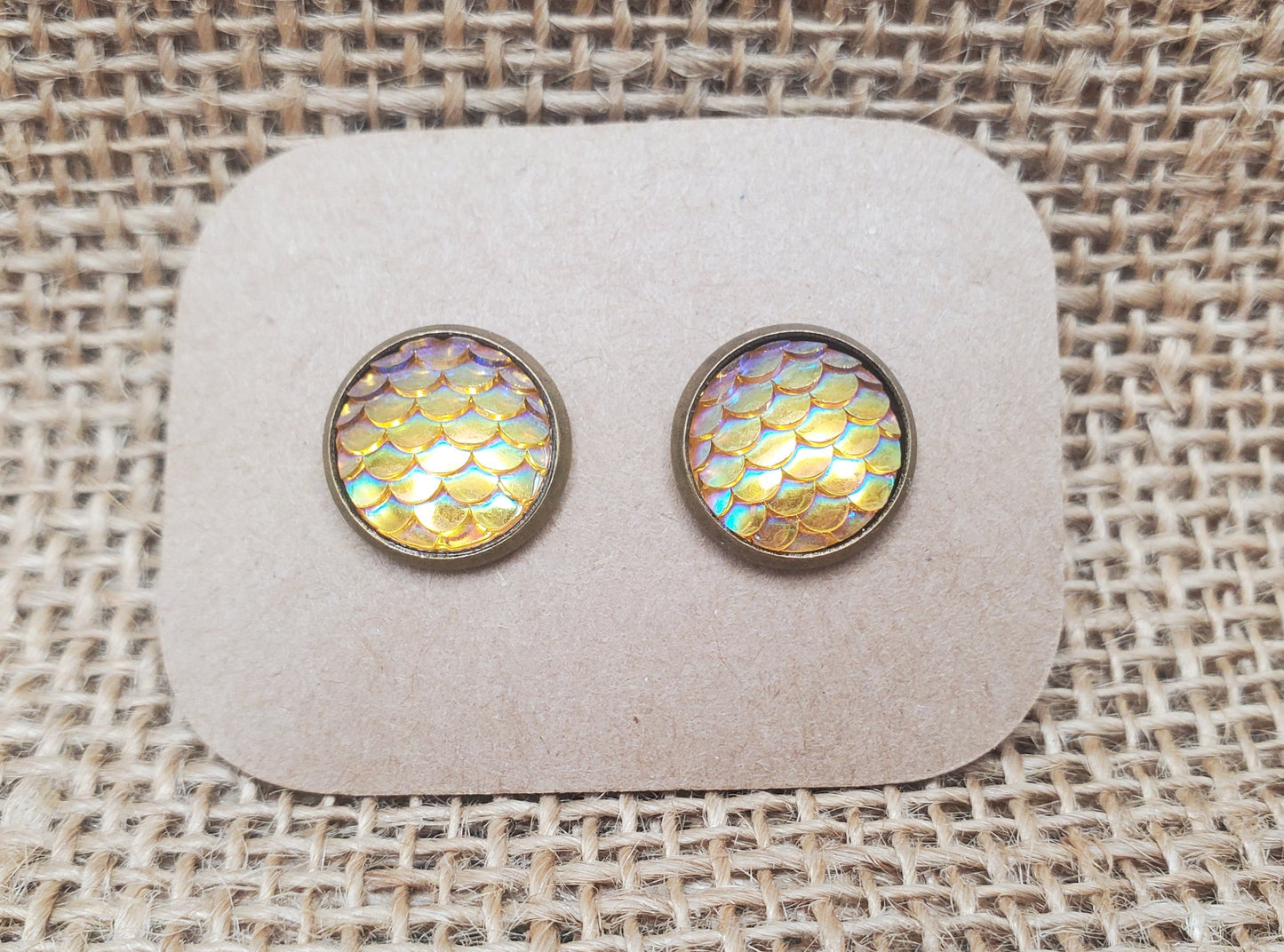 Gold Mermaid Scale Stud on Brass