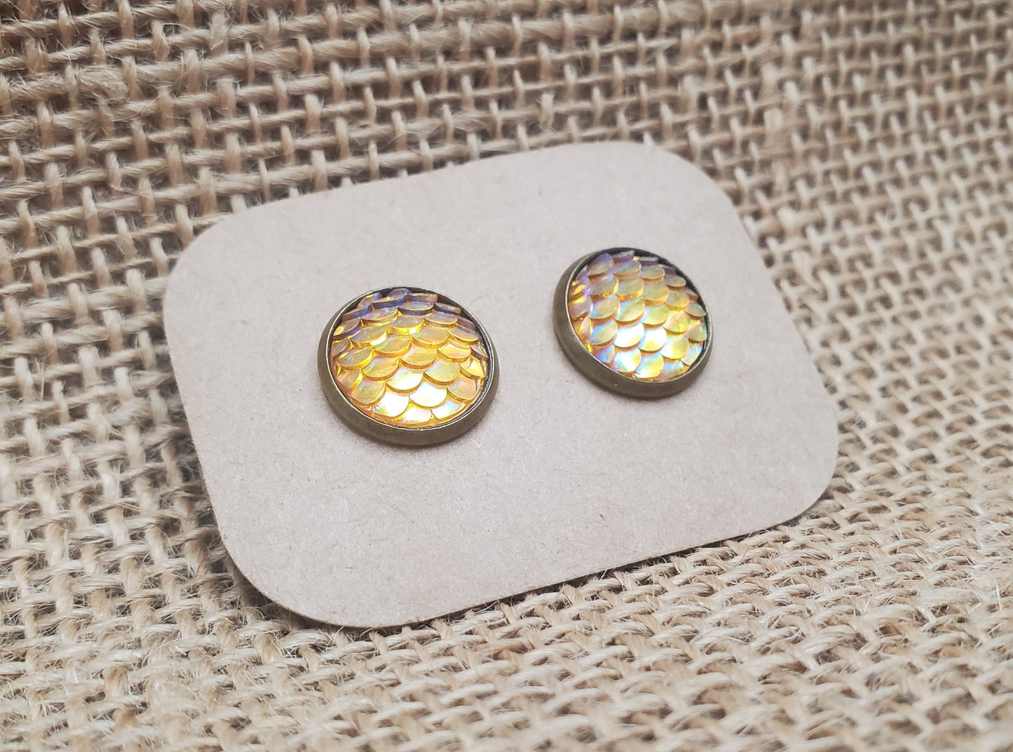 Gold Mermaid Scale Stud on Brass