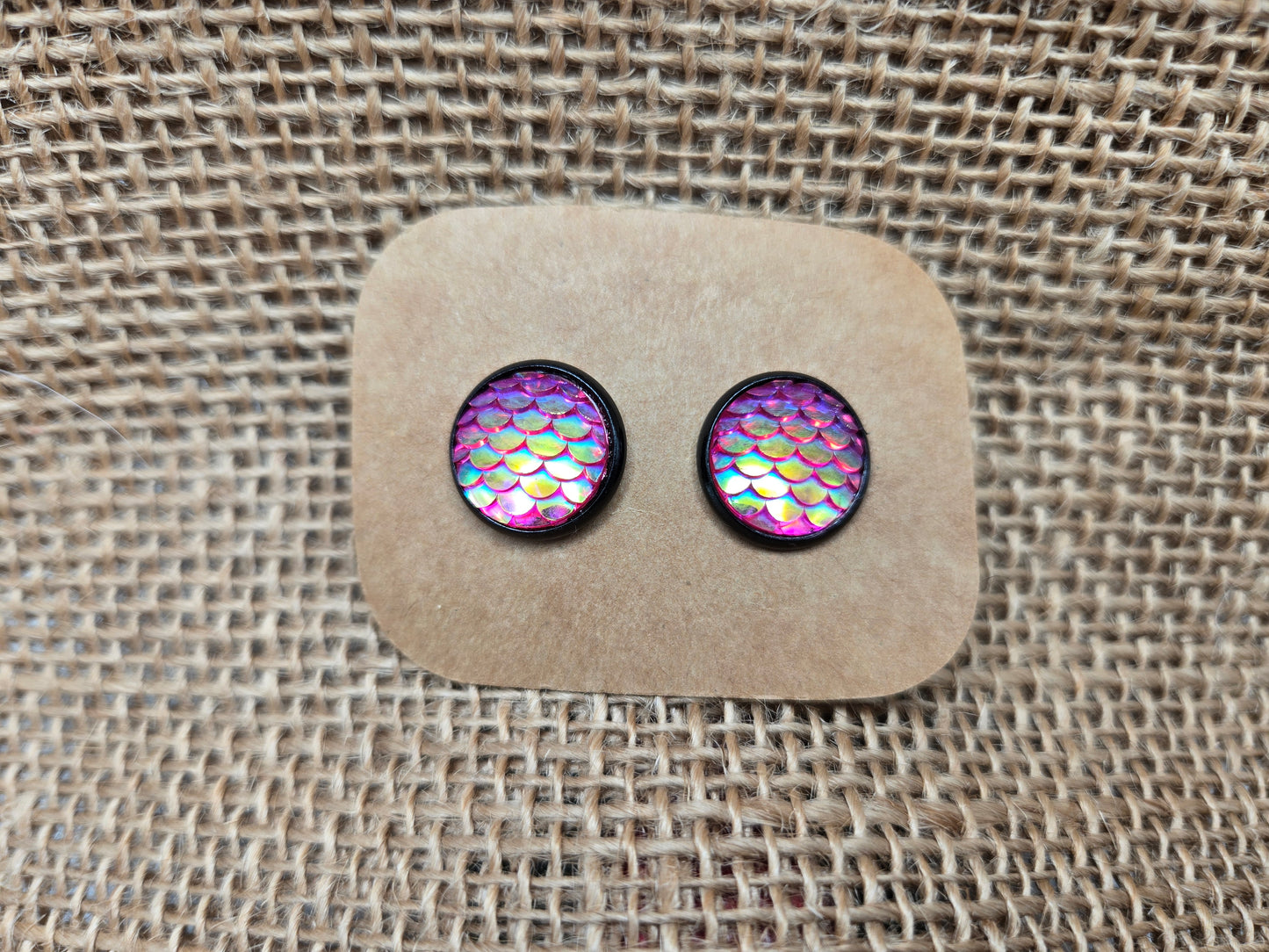 Magenta Mermaid Scale Stud on Black