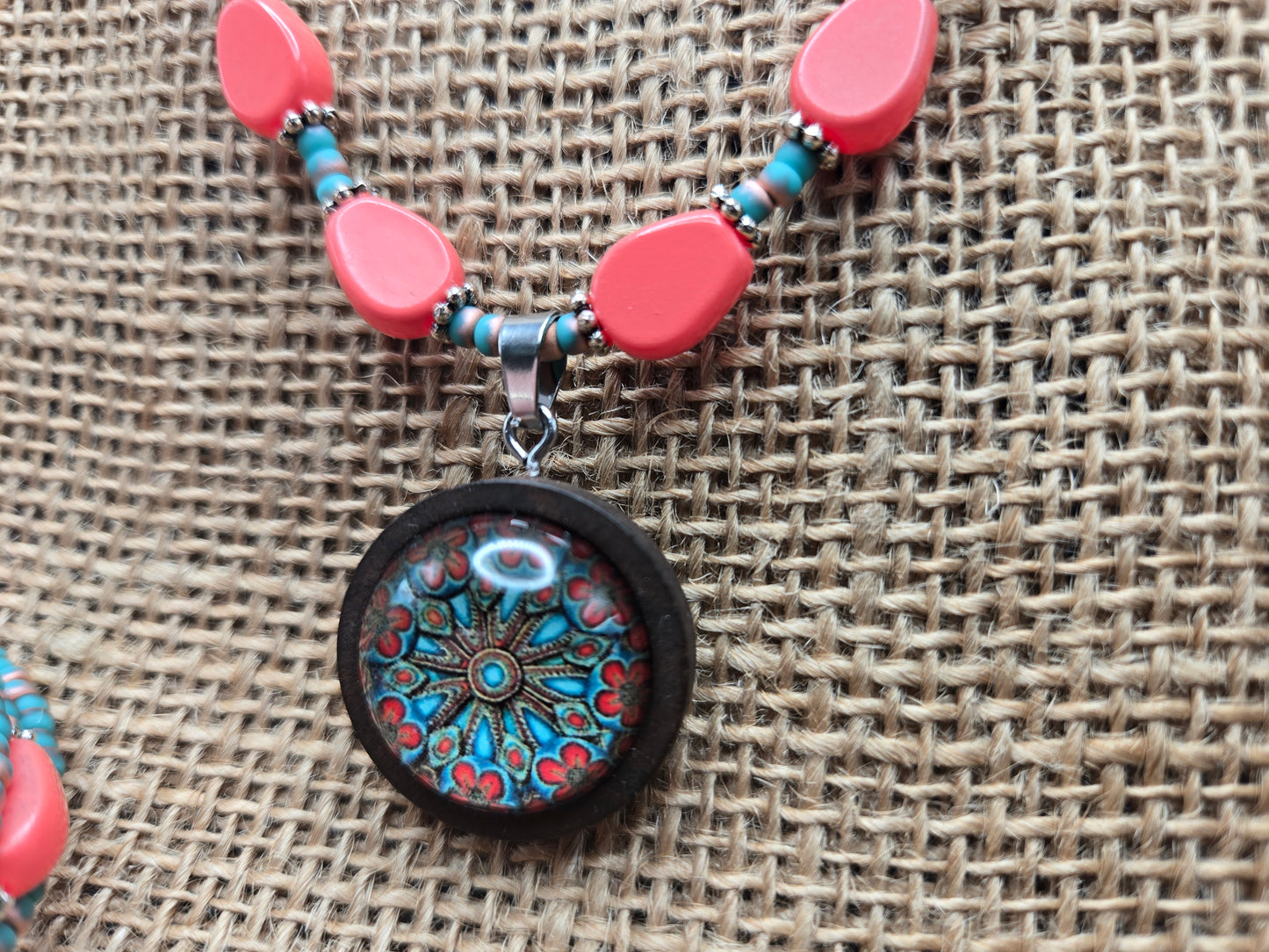 Salmon and Turquoise 3pc Necklace Set