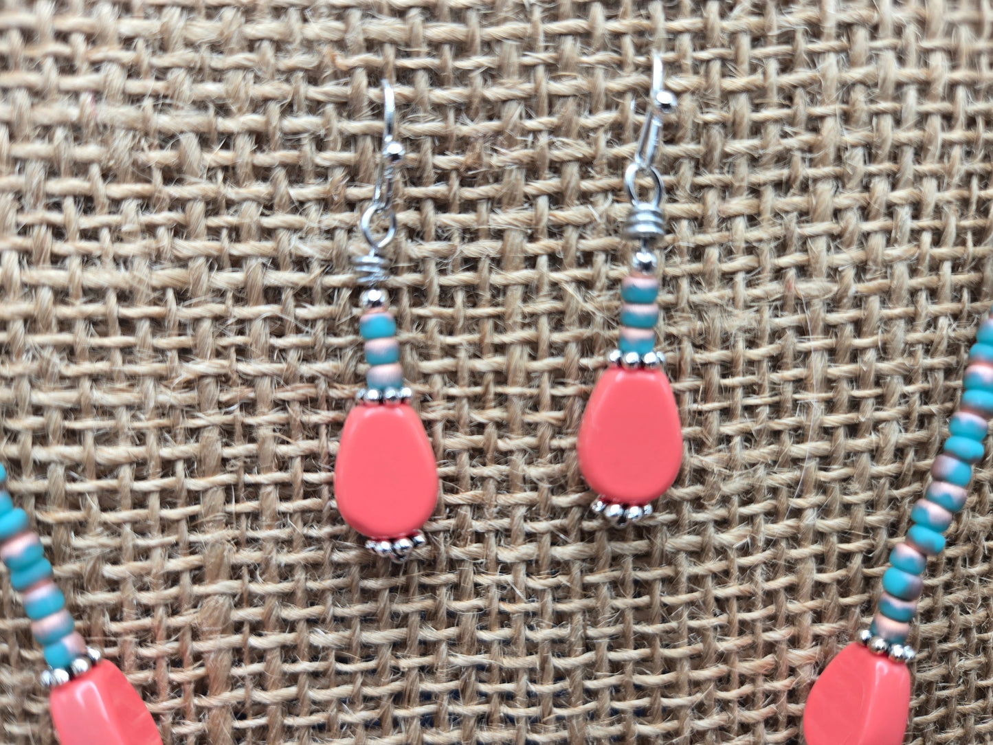 Salmon and Turquoise 3pc Necklace Set