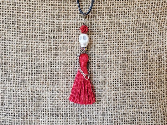 Skeleton Lady in Red Necklace
