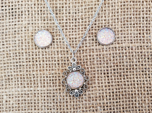 Iridescent Pink Druzy Set