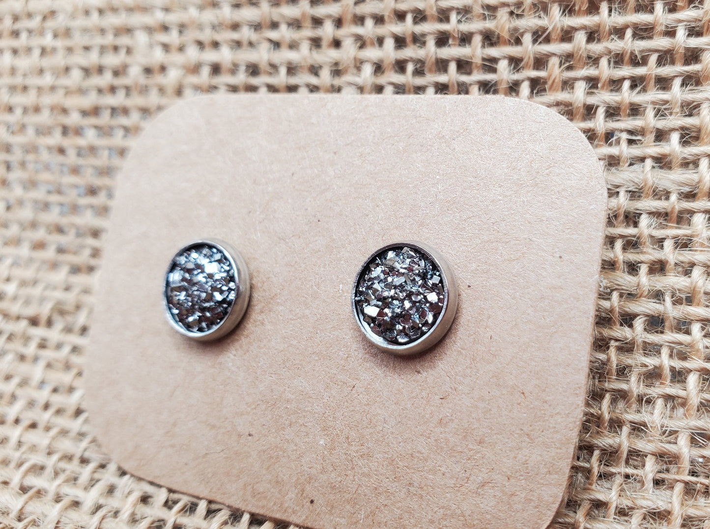 Taupe Stud on Silver - 8mm